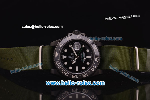 Rolex GMT-Master Pro-Hunter Swiss ETA 2836 Automatic Movement PVD Case with Black Dial-White Markers and Green Nylon Strap - Click Image to Close